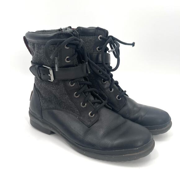 UGG Boots Size 7 Kesey Waterproof Leather Lace Up Zip Winter Buckle Wool Outdoor - Picture 1 of 13